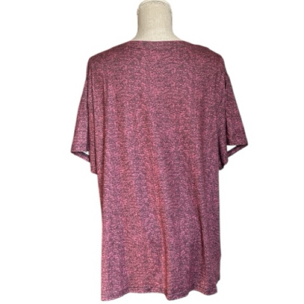 Heather Fuchsia look Top with White Floral Heart Print Crew Neck Short Sleeve 3X - Picture 5 of 9